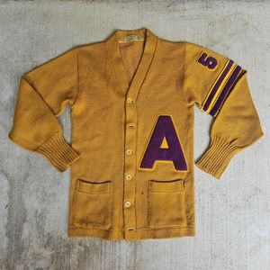 Vintage 50s Distressed Varsity Cardigan Made in Usa Wool Sz 36